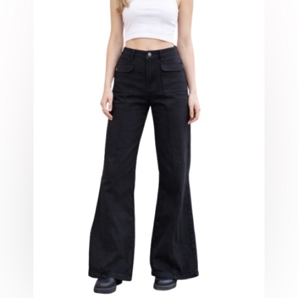 H&M Divided Black Flare Jeans High Rise Wide Leg 6 NWT 30x29